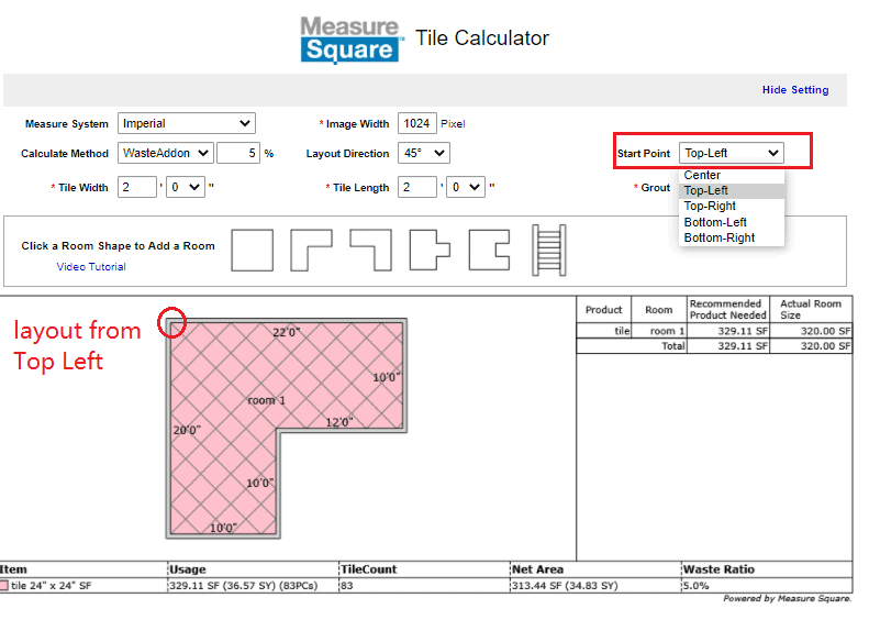 Tile Layout Calculator Measure Square
