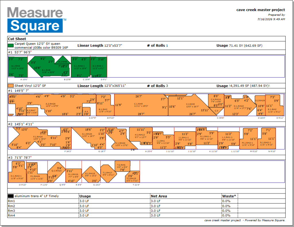 Seam diagram in MeasureSquare 8 commercial estimating software